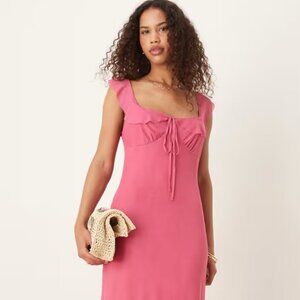 ASOS DESIGN mesh double frill midi tea dress in pink